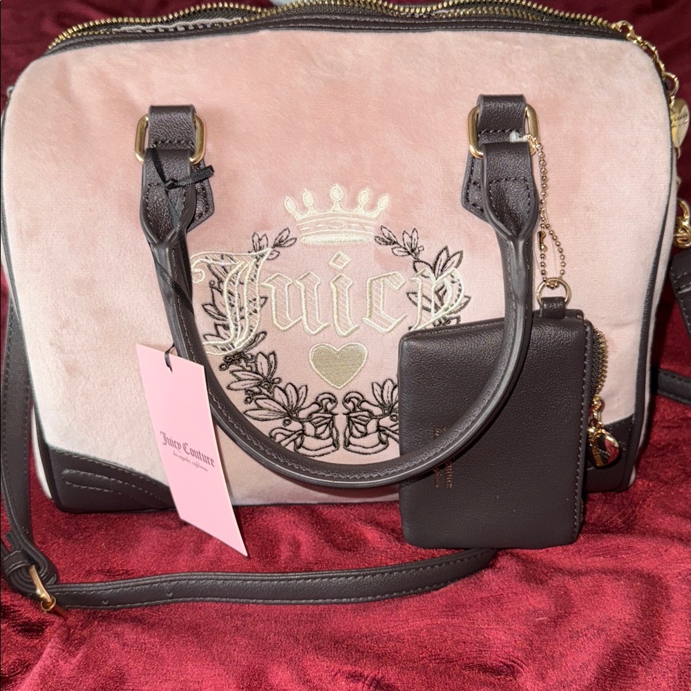 Juicy Couture Pink and Black Handbag with Wallet